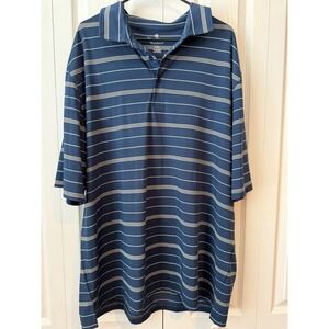 Nat Nast Mens XXL Blue Striped Golf Polo Shirt Short Sleeve Stretch Comfort Made